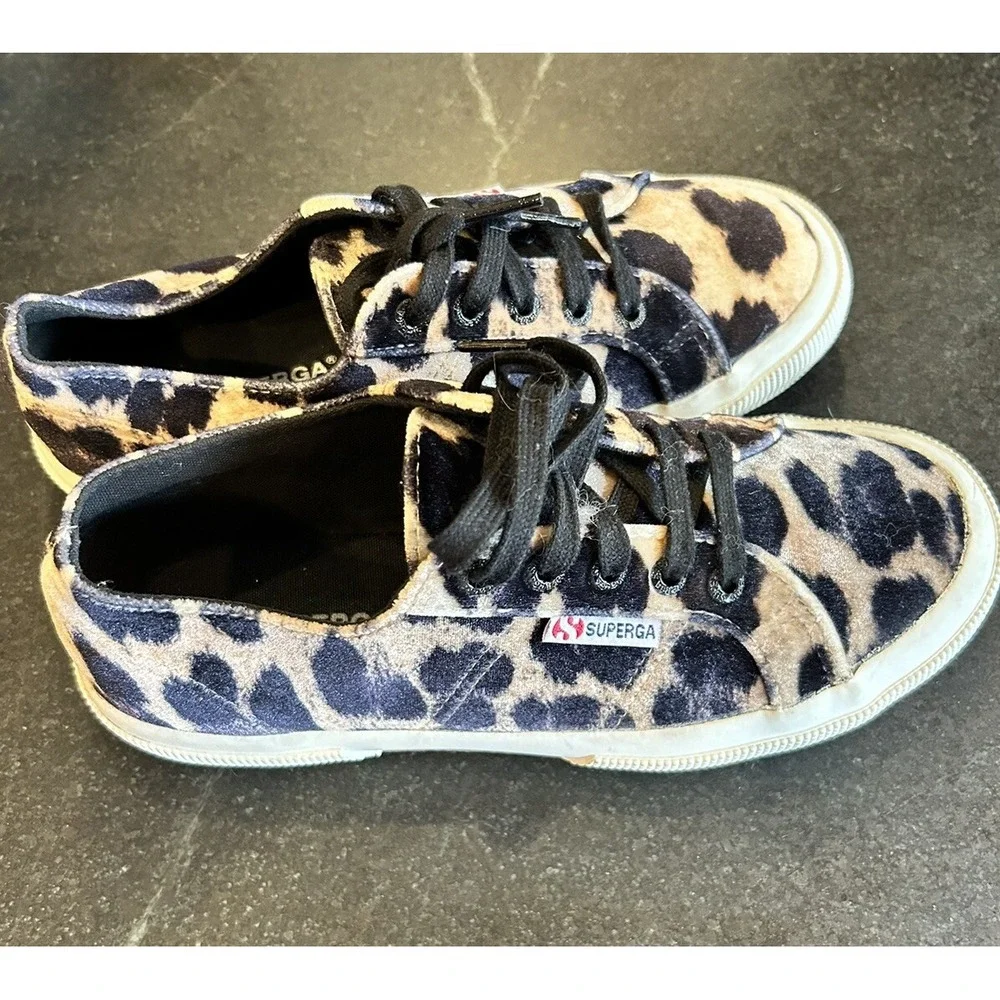 Superga 2750 FANVELVET Sneaker Leopard Velvet Print Tan‎ Black size EU 38 US 7.5